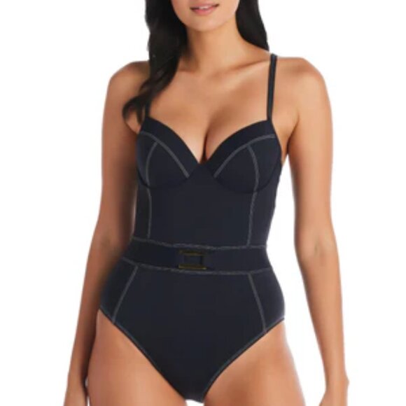 BLEU Rod Beattie A Fine Line Belted One-Piece Swimsuit Black 10 - Picture 15 of 15